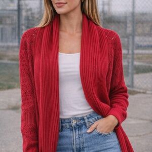 Alia Cozy Red Knit Cardigan - Size M